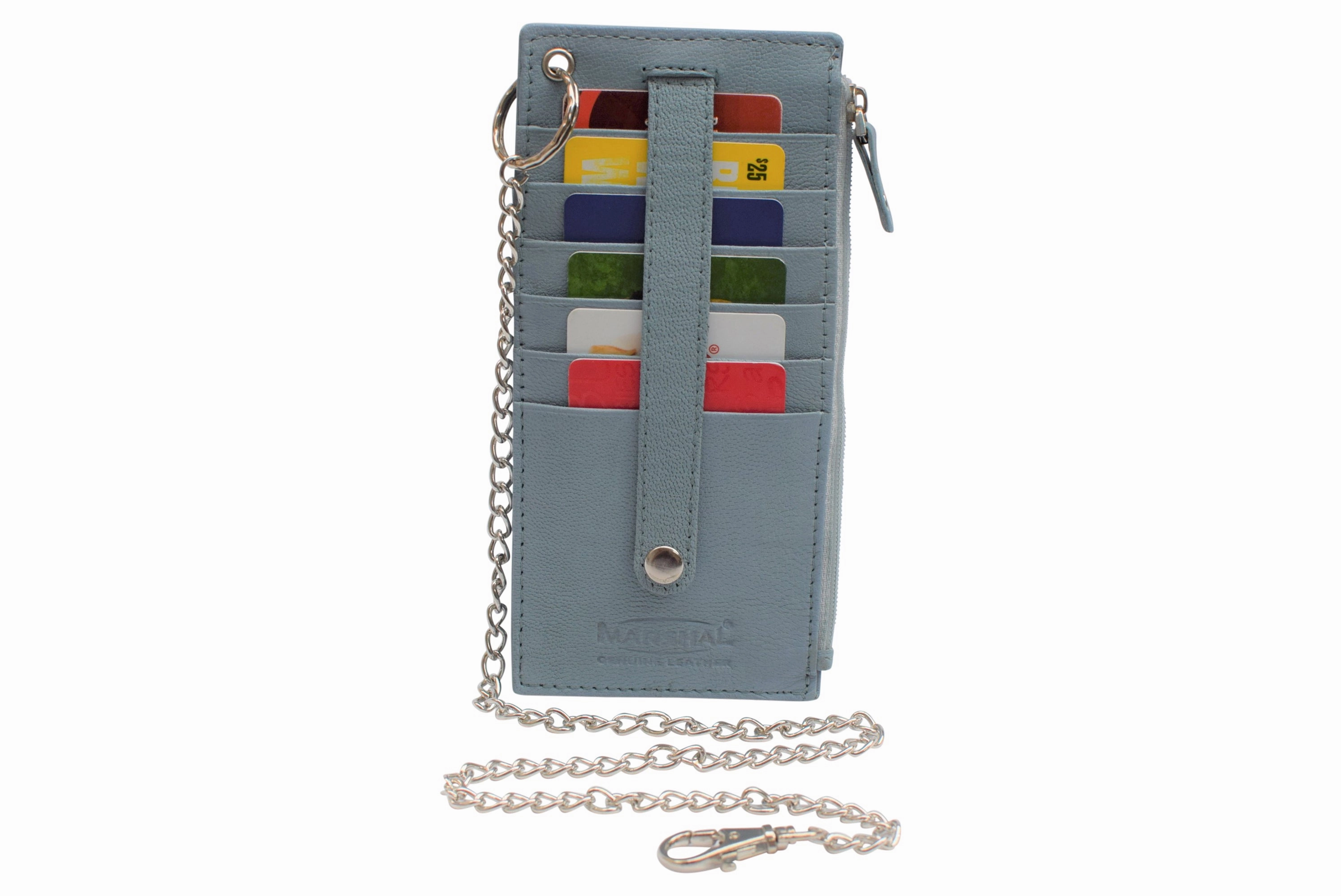 Dont Miss Hot Deals Women'S Card Case Holder Slim Wallet With Chain & Card Protection Strap Genuine Leather