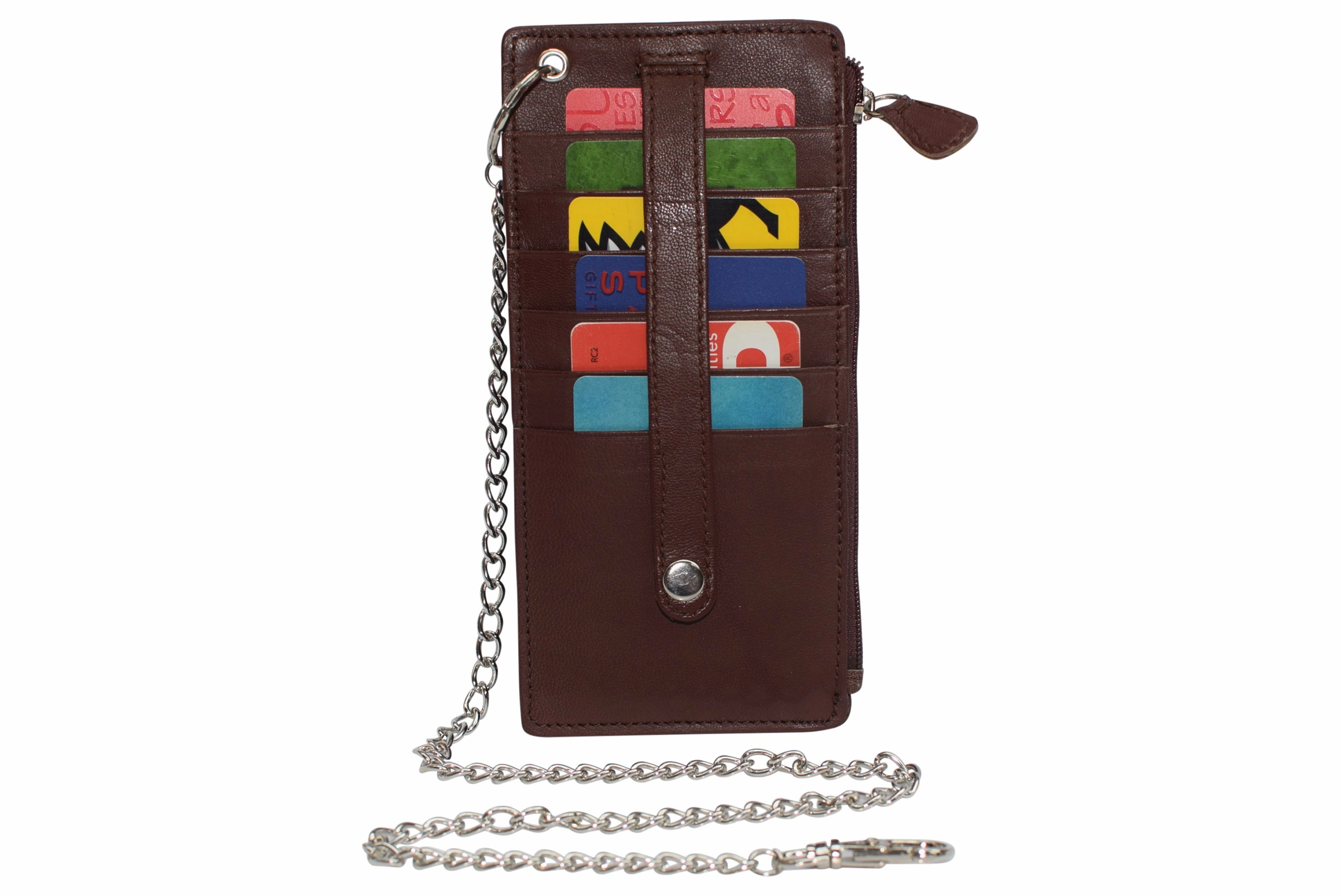 Clearance Event Today Special Steal Event Women'S Card Case Holder Slim Wallet With Chain & Card Protection Strap Genuine Leather