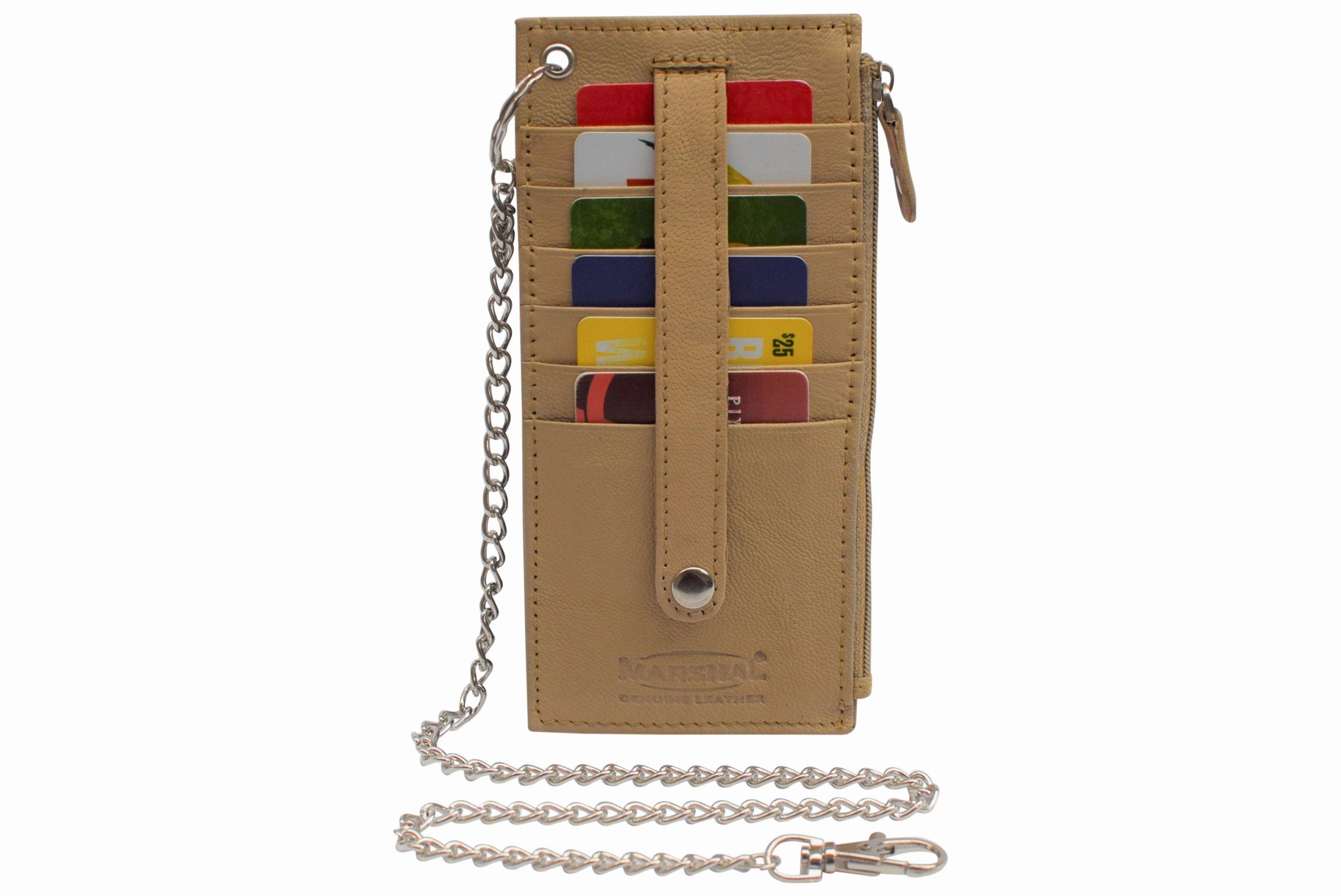 Today Only Steal Women'S Card Case Holder Slim Wallet With Chain & Card Protection Strap Genuine Leather