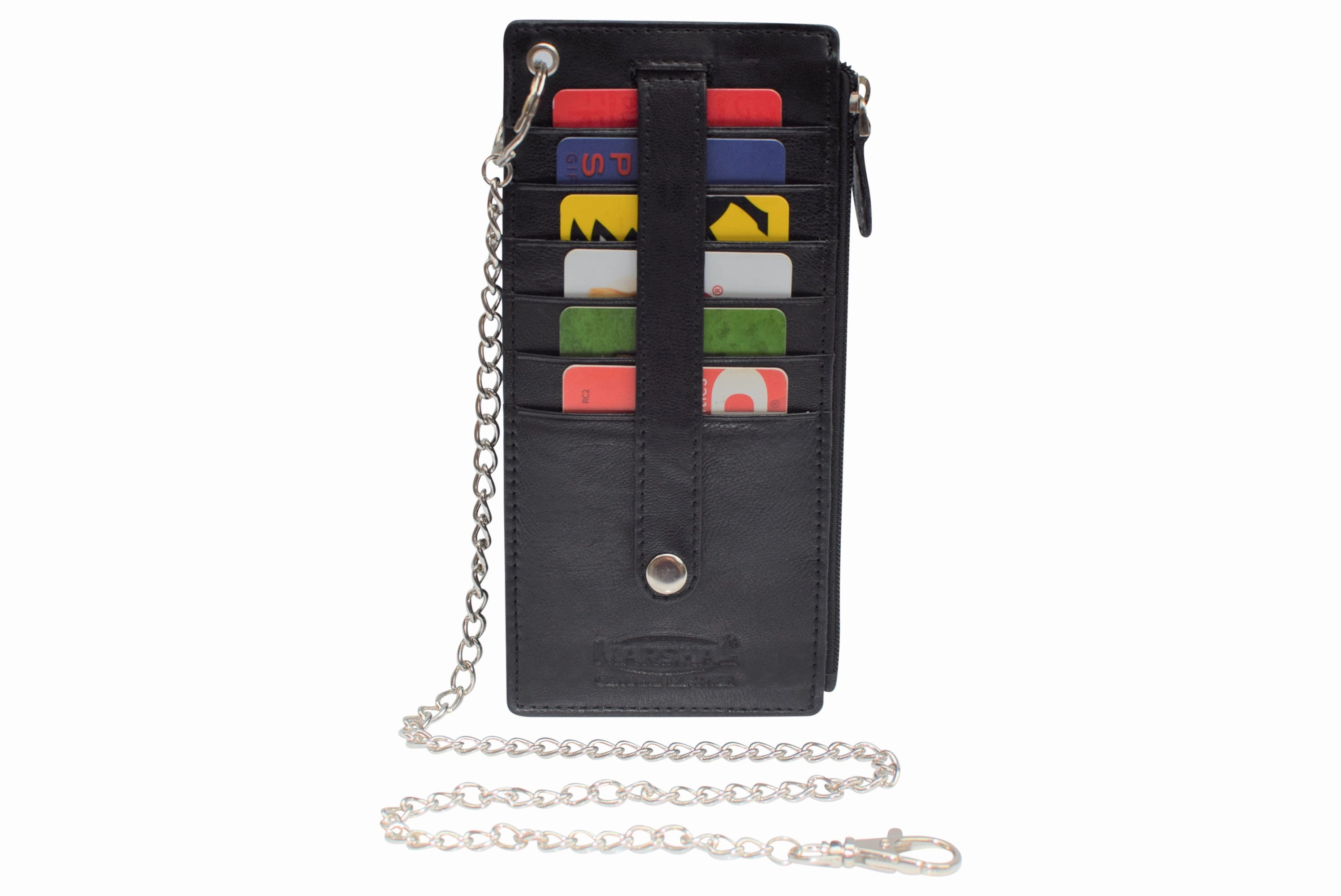 Women'S Card Case Holder Slim Wallet With Chain & Card Protection Strap Genuine Leather Flash Deal Today