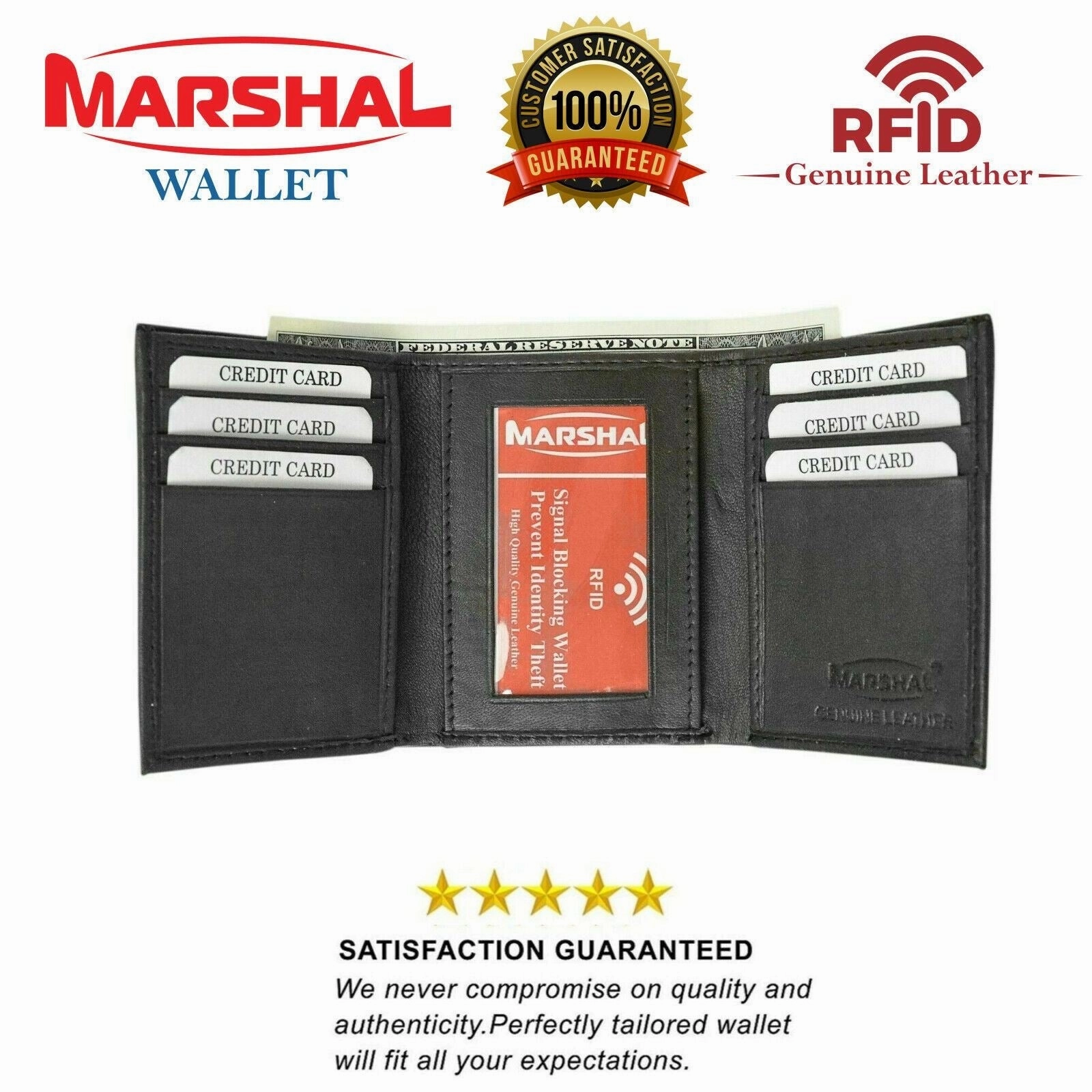 Hot Sale Alert Genuine Leather Slim Trifold Wallet For Men With Id Window Rfid Blocking