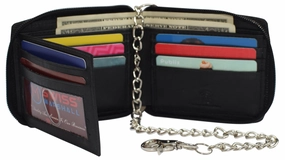 Men'S Zipper Rfid Blocking Premium Leather Zip-Around Id Bifold Biker Chain Wallet Special Savings Today Dont Miss This Deal
