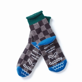 Weekend Specials Rototo Pile Room Socks Checkerboard Dark Green / Blue
