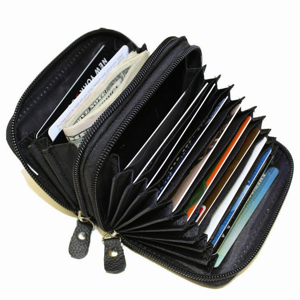 Genuine Leather Credit Card Wallet With Zipper Case Holder Security Travel Rfid Blocking Instant Savings Deal