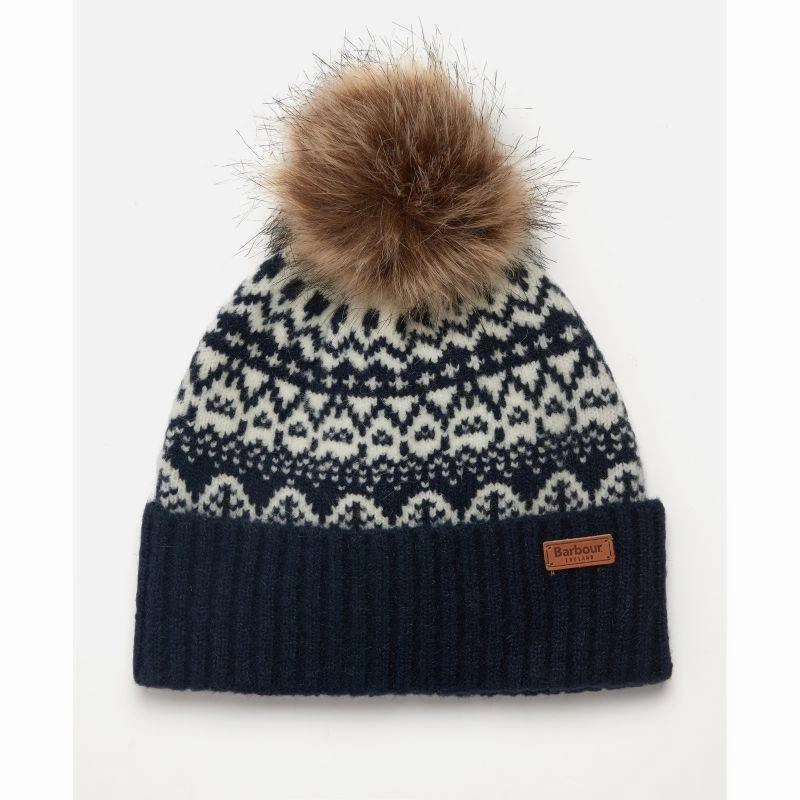 Hot Pick Online Best Deal Alert Barbour Alpine Ladies Fairisle Pom Beanie - Navy