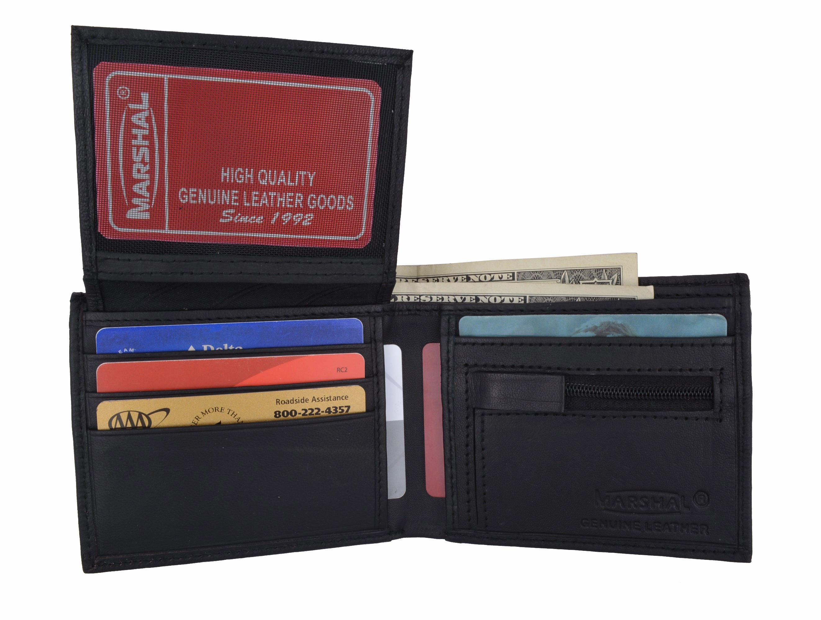 Zippered Change Pocket Leather Bifold Mens Wallet 1653 Todays Special Picks