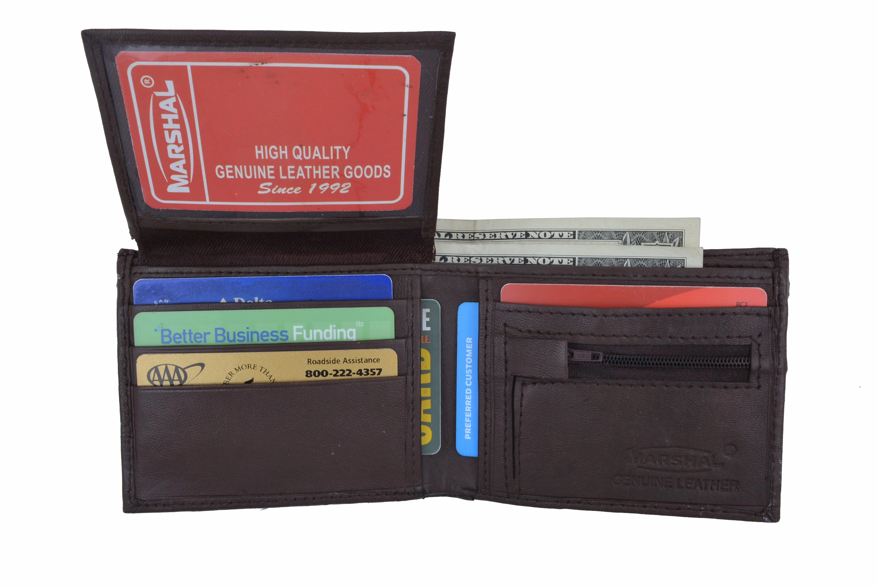 Clearance Event Alert Zippered Change Pocket Leather Bifold Mens Wallet 1653