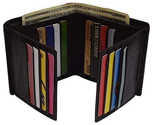 Genuine Leather Men'S Dual Credit Card Id Flap Bifold Wallet Passcase Rfid Blocking Instant Deal Today