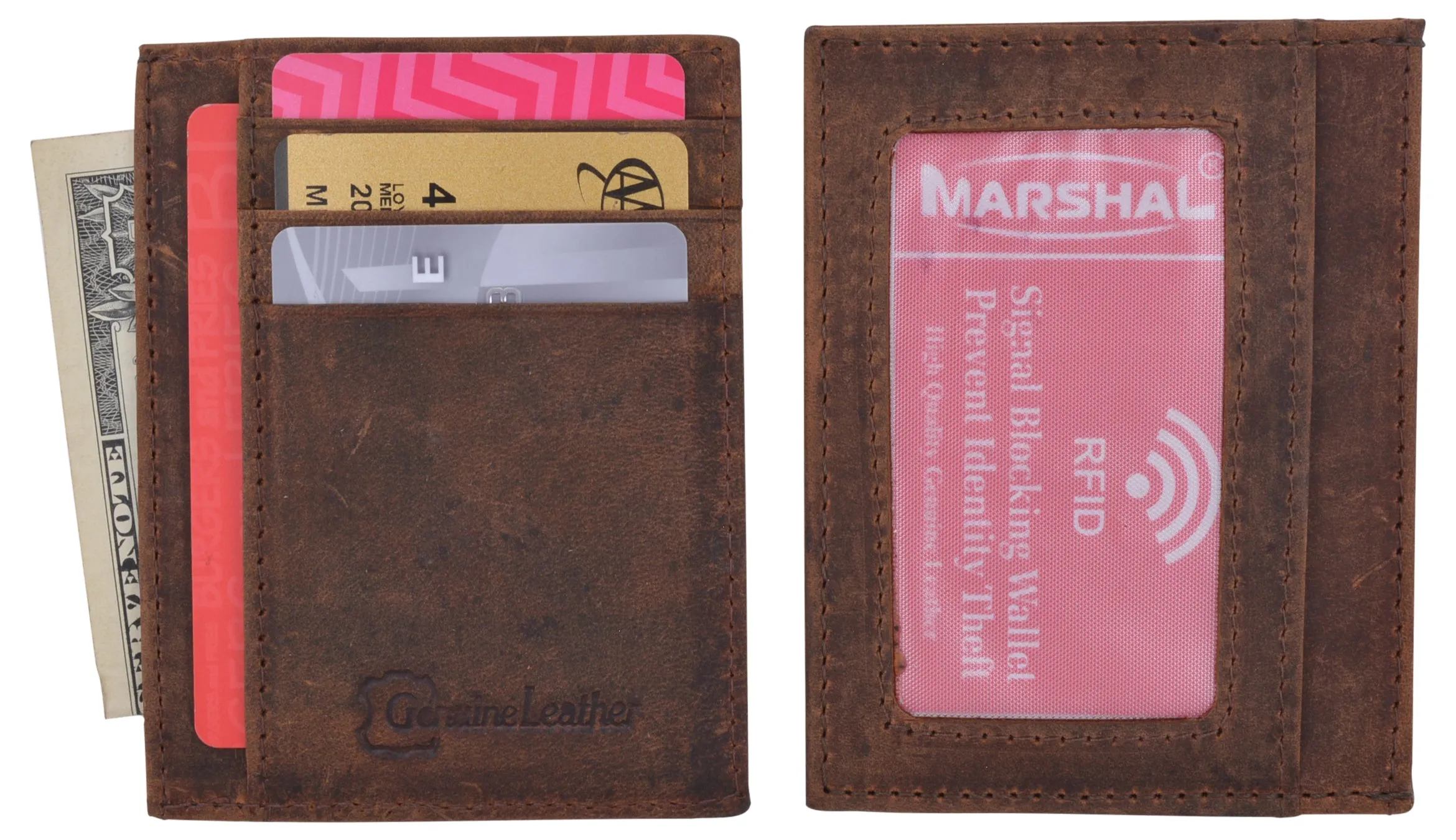Dont Miss This Offer Genuine Leather Slim Card Holder Wallets For Men - Minimalist Rfid Blocking Marshal