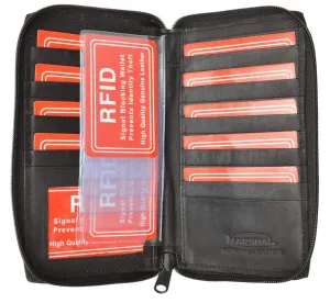 Genuine Leather Zip Around Credit Card Organizer Wallet With Id Window Rfid 729 (C) Grab Save Today New Arrival Discount