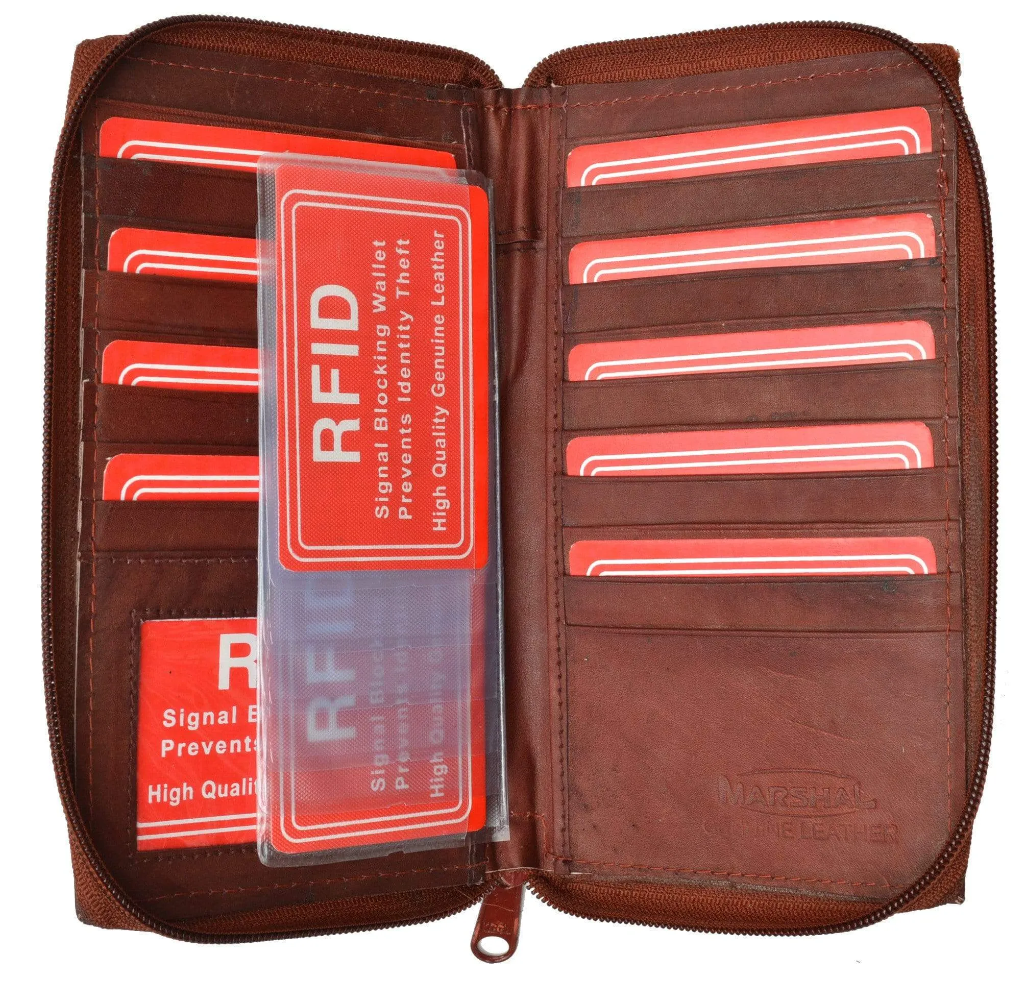 Genuine Leather Zip Around Credit Card Organizer Wallet With Id Window Rfid 729 (C) Flash Offer Today