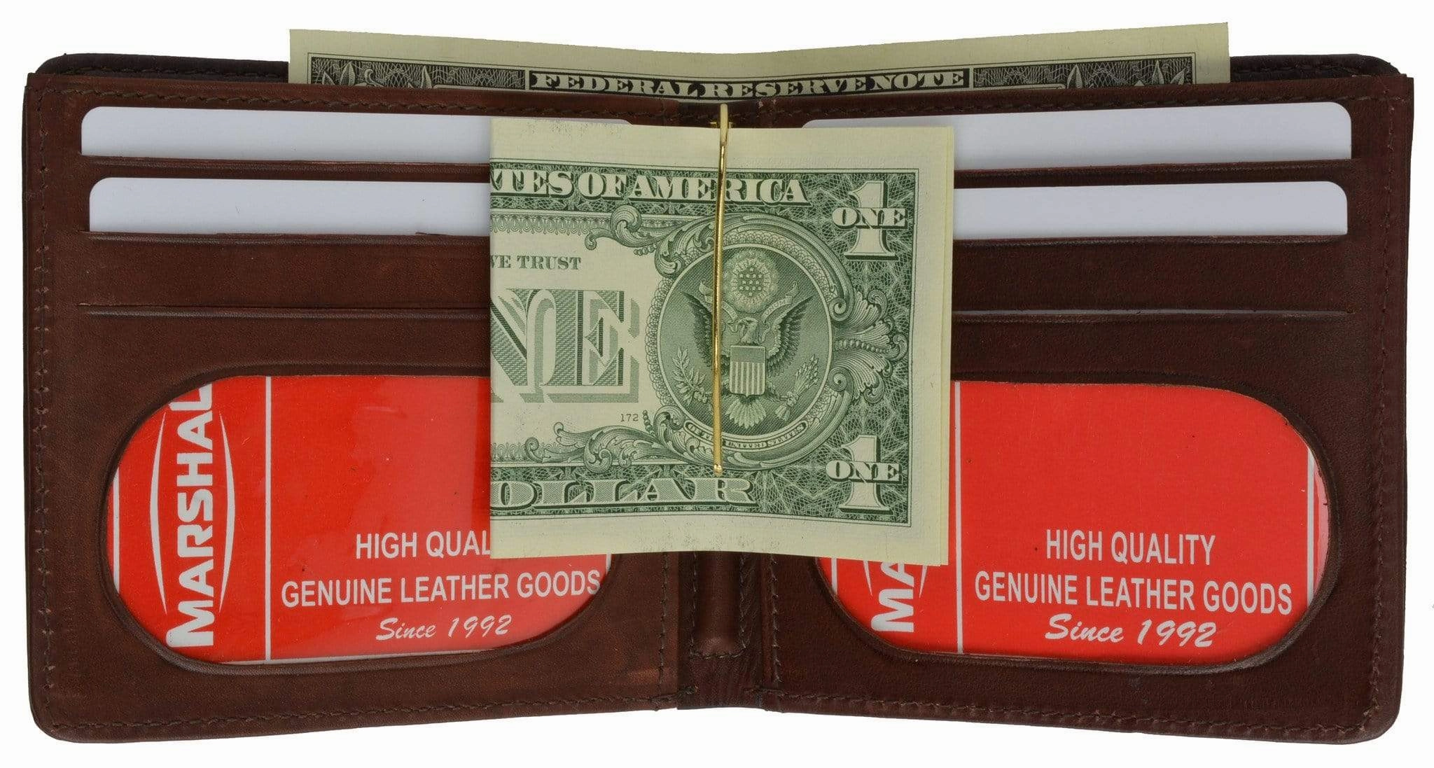 Genuine Leather Bifold Center Money Clip Wallet With Twin Id Window 1362 Cf (C) Gift Ideas Galore