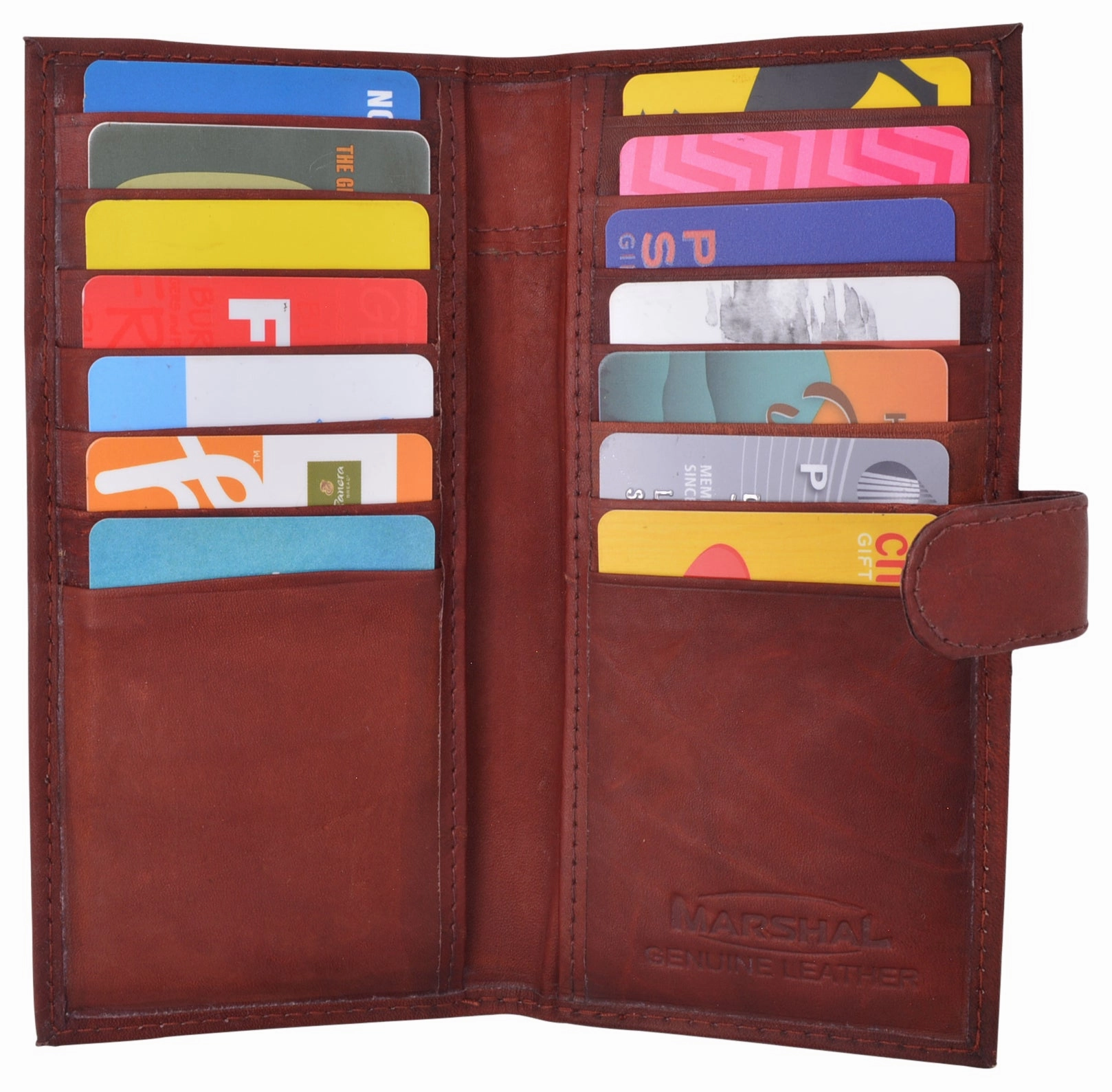Genuine Leather Credit Card Holder Long Wallet With Snap Close Womens Mens Instant Savings Inside