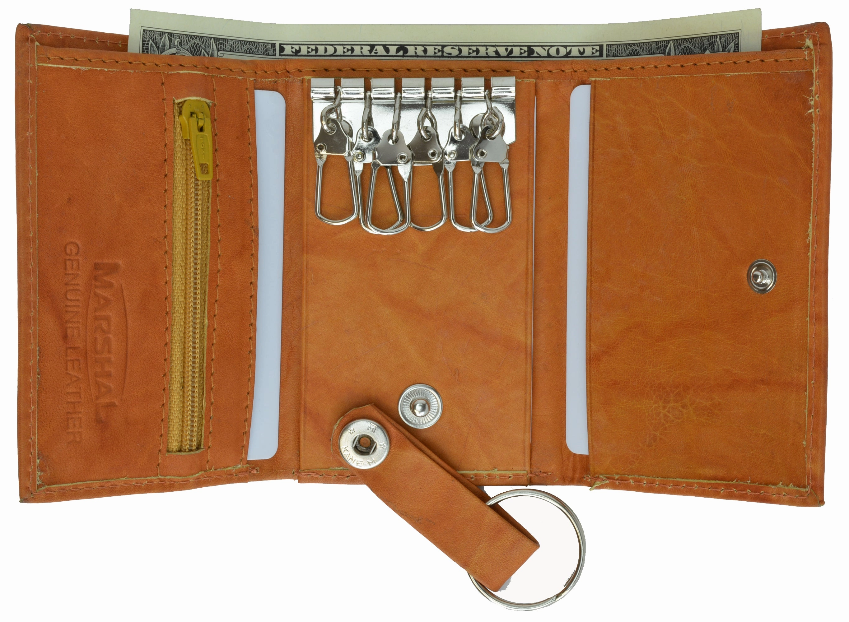 Clearance Blowout Clearance Event Genuine Leather Keychain Key Holder Ring With 6 Hooks Snap Closure
