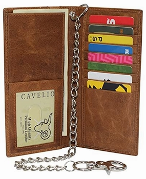 Hot Picks Today Today Only Hot Pick Genuine Leather Men'S Chain Biker Wallet Long Bifold Checkbook Rfid Blocking Wallets For Men
