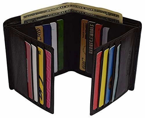 Genuine Leather Men'S Dual Credit Card Id Flap Bifold Wallet Passcase Rfid Blocking Instant Deal Today