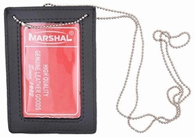 Genuine Leather Neck Chain Double Id Badge Holder, Black Hot Pick Deal Flash Sale Now