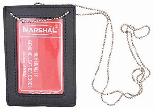 Genuine Leather Neck Chain Double Id Badge Holder, Black Hot Pick Deal Flash Sale Now