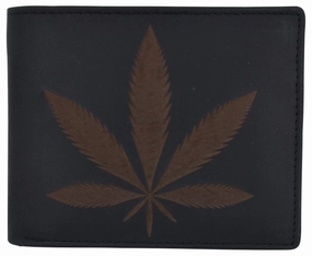 Genuine Leather Rfid Bifold Mens Marijuana Leaf Logo Wallet Clearance Event