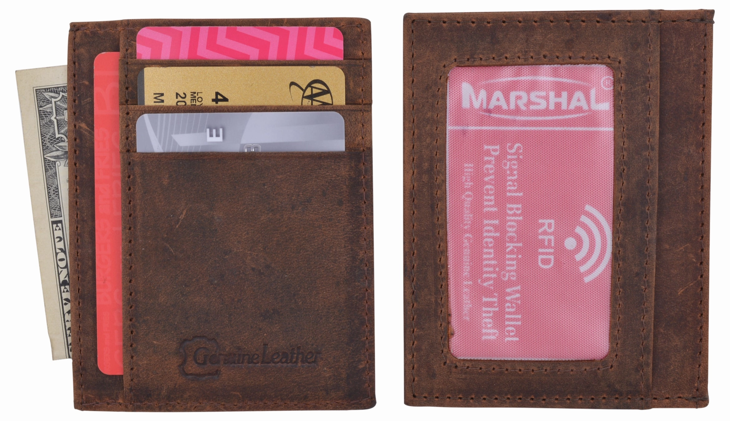 Dont Miss This Offer Genuine Leather Slim Card Holder Wallets For Men - Minimalist Rfid Blocking Marshal