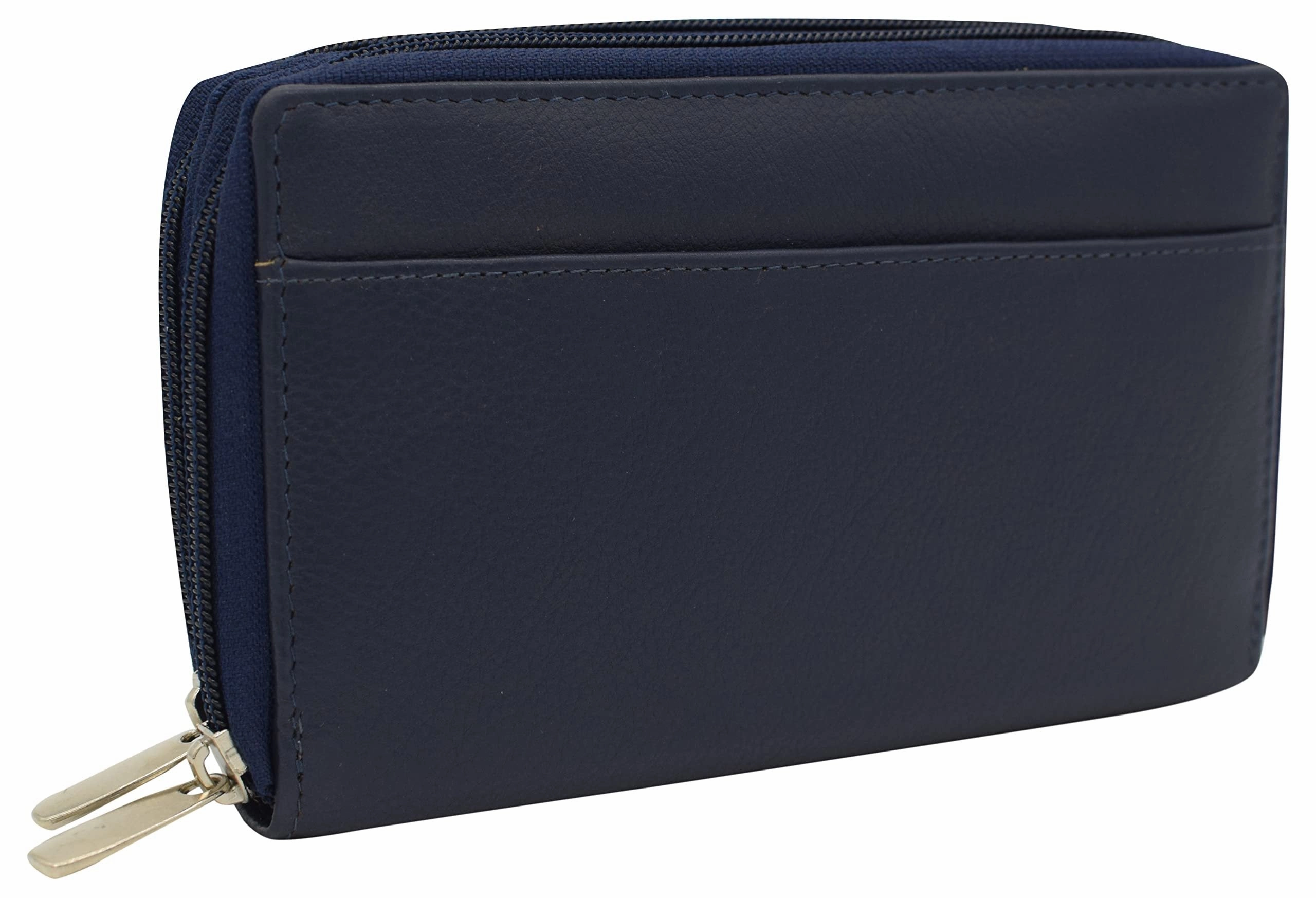 Genuine Leather Womens Rfid Blocking Security Double Zip-Around Indexer Phone Wallet Shop Hot Deals
