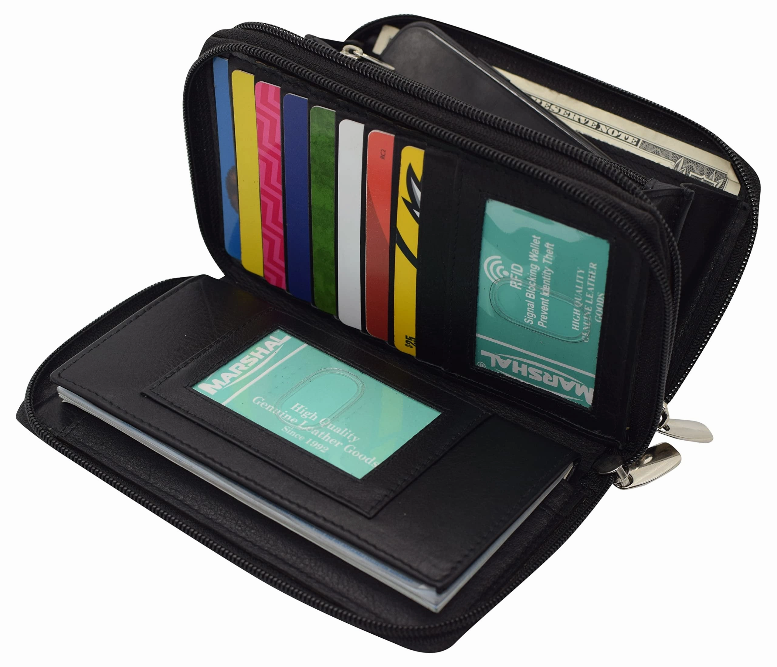 Clearance Event Today Big Sale Today Genuine Leather Womens Rfid Blocking Security Double Zip-Around Indexer Phone Wallet