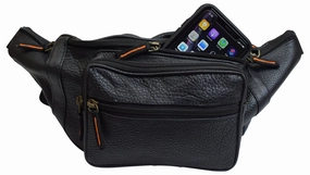 Dont Miss Todays Deal Hot Pick of the Day Genuine Pebbled Leather Fanny Pack Black Multiple Pockets Waist Bag Travel Hiking Sports