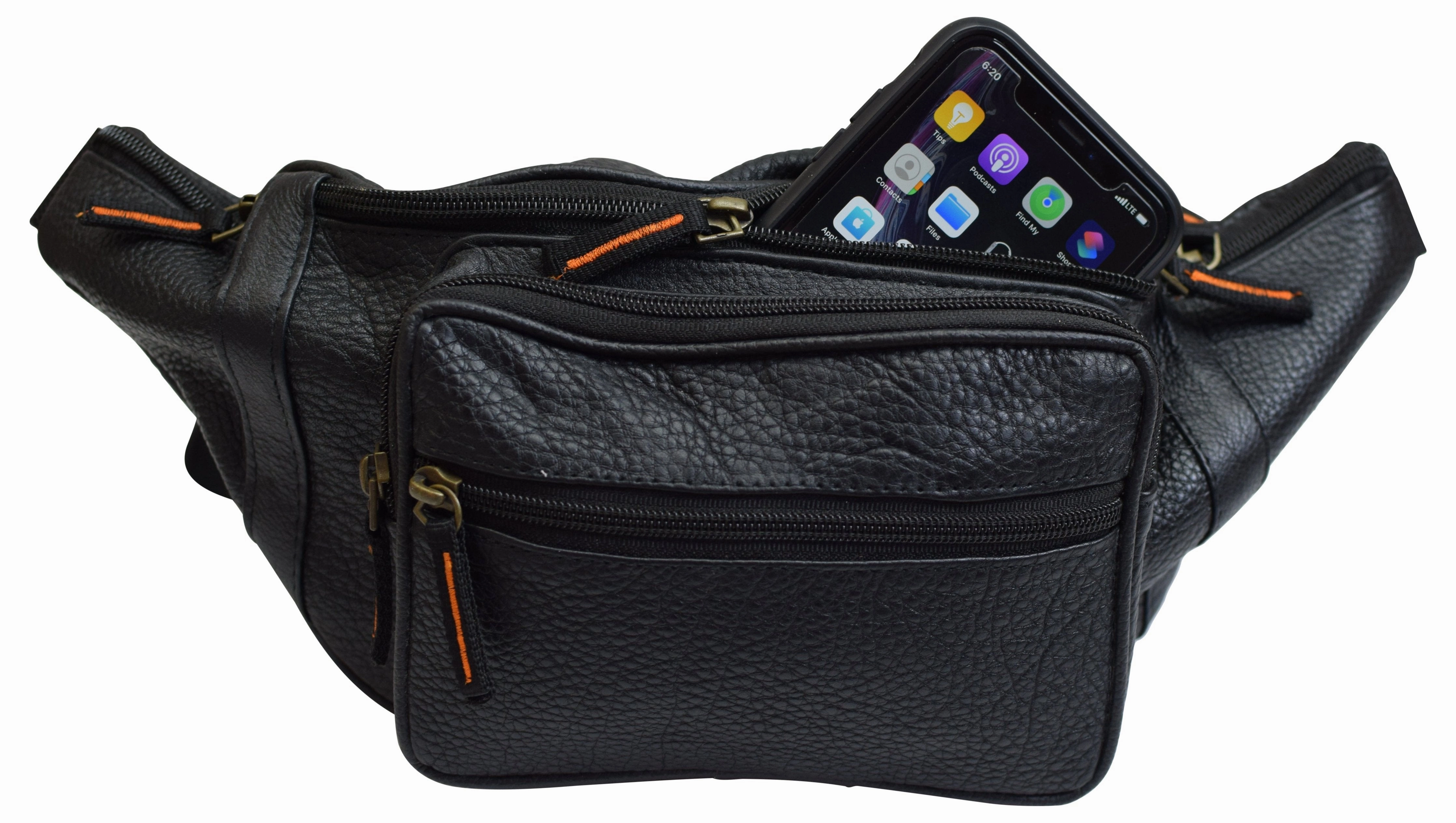 Dont Miss Todays Deal Hot Pick of the Day Genuine Pebbled Leather Fanny Pack Black Multiple Pockets Waist Bag Travel Hiking Sports