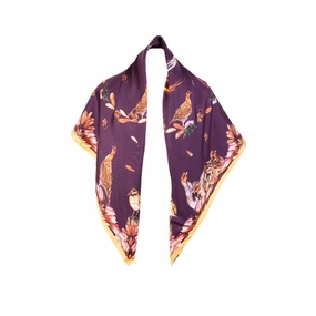 Best Price Today Limited Stock Offer Clare Haggas Grouse Misconduct Large Square Silk Scarf - Aubergine & Gold