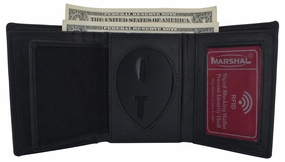 Rfid Leather Badge Id Holder 'Shield' Shape Trifold Wallet Black Very Rare Wallet Shop the Savings