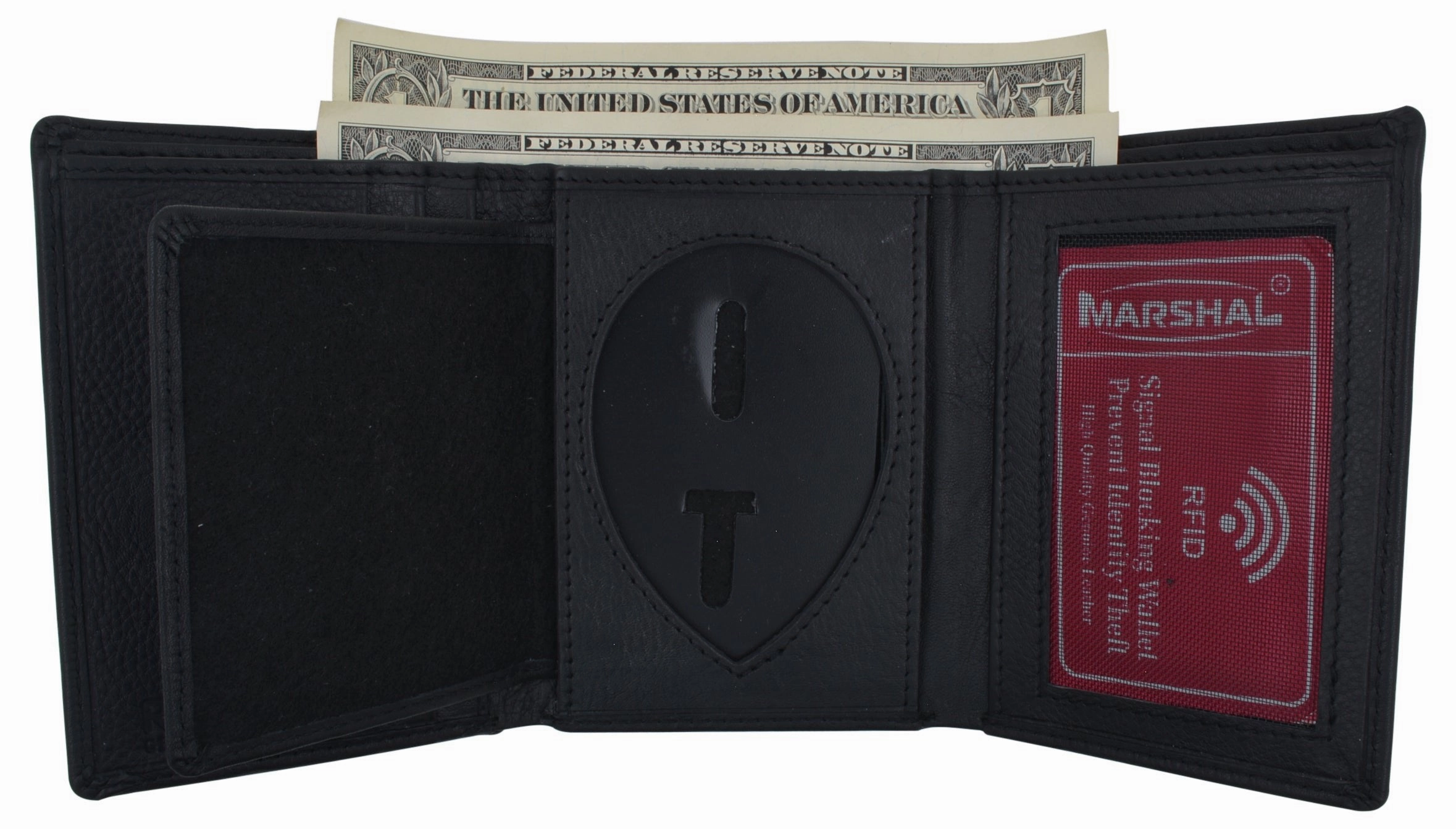 Rfid Leather Badge Id Holder 'Shield' Shape Trifold Wallet Black Very Rare Wallet Shop the Savings