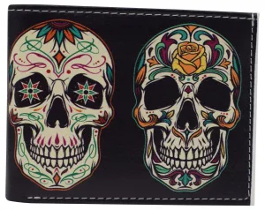 Rfid Blocking Genuine Leather Printed Theme Bifold Wallets With Gift Box For Men Big Price Drop