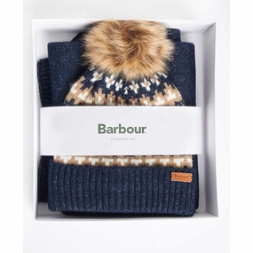 Barbour Eden Fairisle Beanie & Scarf Gift Set - Navy Todays Special Picks