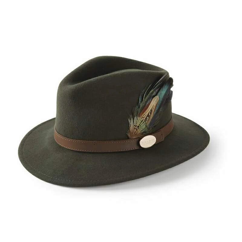 Hicks & Brown Suffolk Classic Feather Fedora Hat - Olive Green Steal the Deal Now