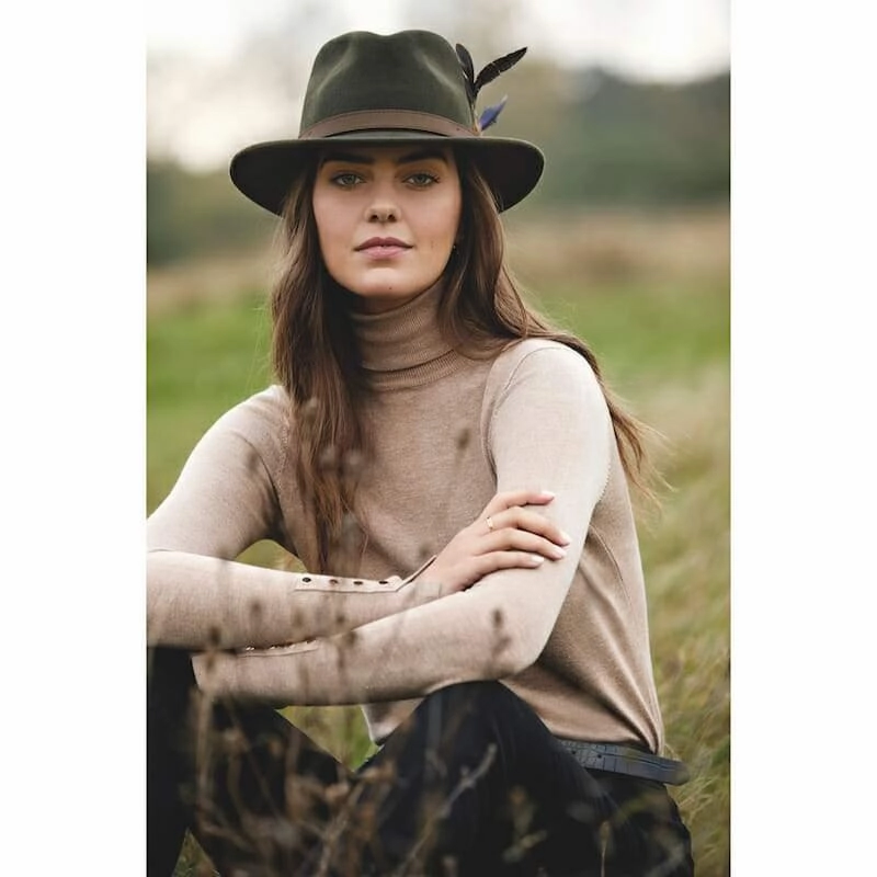 Hicks & Brown Suffolk Classic Feather Fedora Hat - Olive Green Todays Hot Savings Trending Now Discount