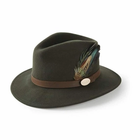 Hicks & Brown Suffolk Classic Feather Fedora Hat - Olive Green Steal the Deal Now