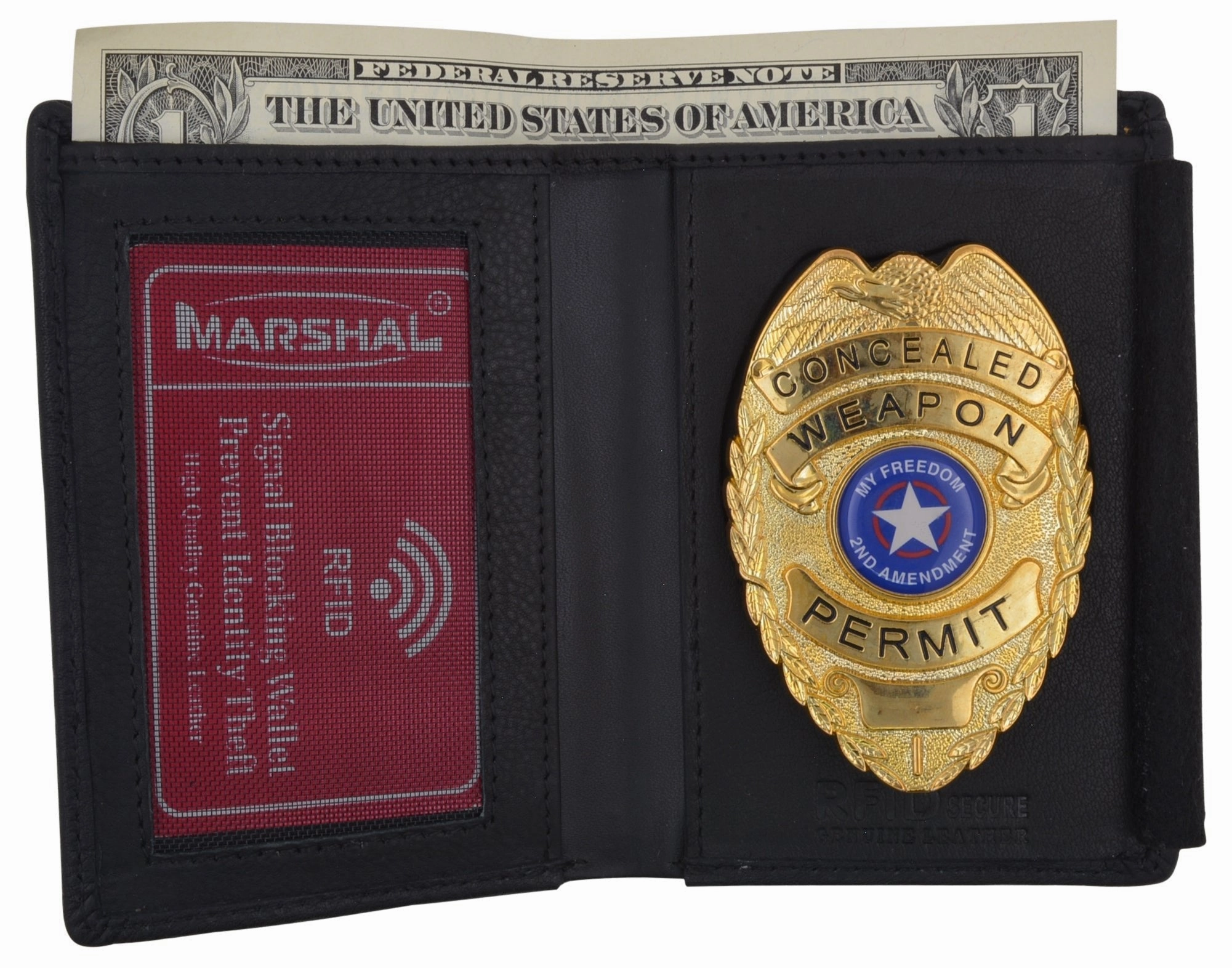 Todays Special Picks Rfid Genuine Leather Black Slim Thin Bifold Id Money Wallet Oval Shape Badge Holder