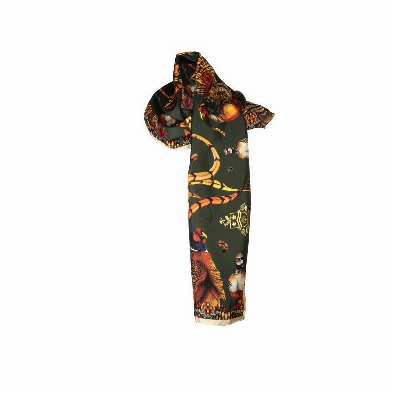 Save More Now Best Deal Alert Clare Haggas Heads Or Tails Classic Twill Silk Scarf - Khaki