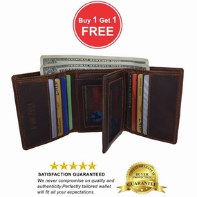 Hot Pick of the Day Leather Trifold Rfid Brown Wallet For Men With Flip Out Id Holder