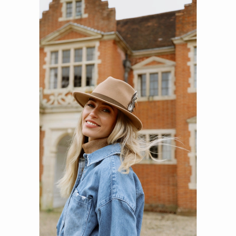 Special Offer Inside Hicks & Brown Suffolk Fawn Feather Fedora Hat - Camel