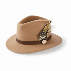 Hicks & Brown Suffolk Fawn Feather Fedora Hat - Camel Shop Hot Deals Limited Stock Deals
