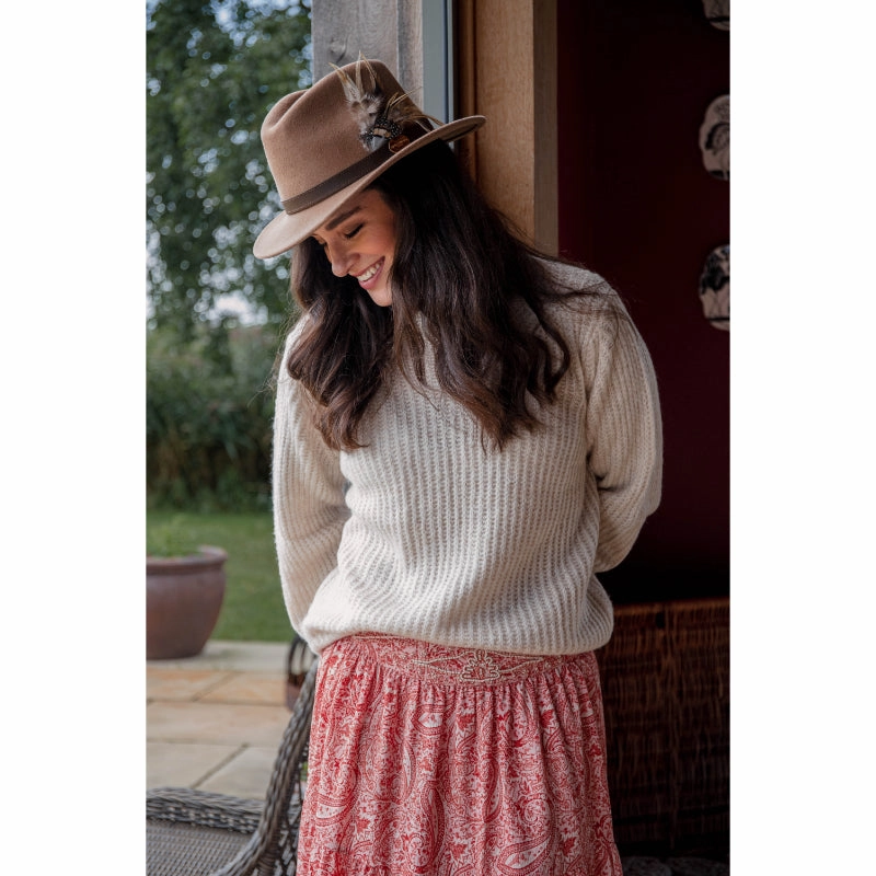 Hicks & Brown Suffolk Fawn Feather Fedora Hat - Camel Flash Offer Today