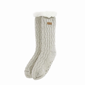 Barbour Cable Knit Lounge Socks Light Grey Marl Big Savings Today