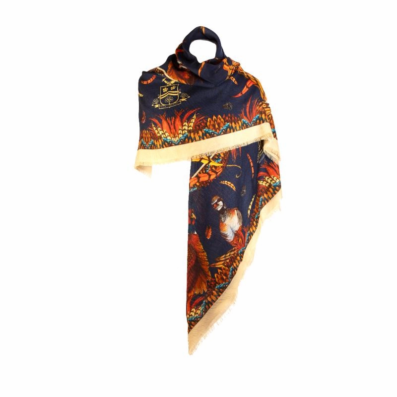 MustHave Steals Save Big Today Clare Haggas Heads Or Tails Wool Silk Shawl Scarf - Navy Blue