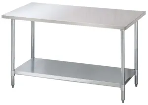 Green World - TSW-2472E  - Work Table, 24?? W x 72?? L, 18/430 stainless steel flat top w/turned down edges, with adjustable galvanized undershelf & legs with adjustable ABS bullet feet