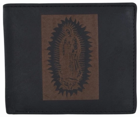 MustShop Sale Guadalupe Virgin Logo Rfid Genuine Leather Mens Bifold Wallet