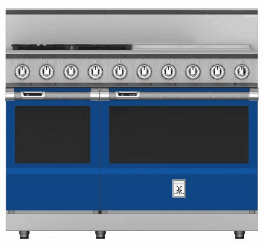Hestan KRD484GDLPBU 48" 4-Burner Dual Fuel Range With 24" Griddle - Liquid Propane - Blue / Prince