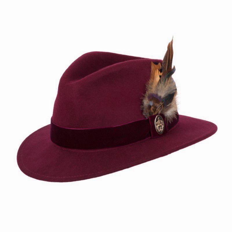 Hot Deals Today Hicks & Brown Chelsworth Coque & Pheasant Fedora - Maroon