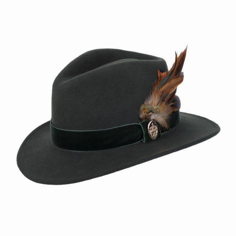 Dont Miss Big Savings Hicks & Brown Chelsworth Coque & Pheasant Fedora - Olive Green