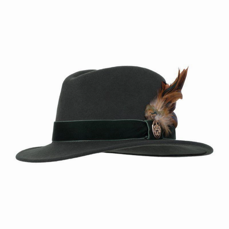 Hicks & Brown Chelsworth Coque & Pheasant Fedora - Olive Green Mega Discount Event Save Big Online